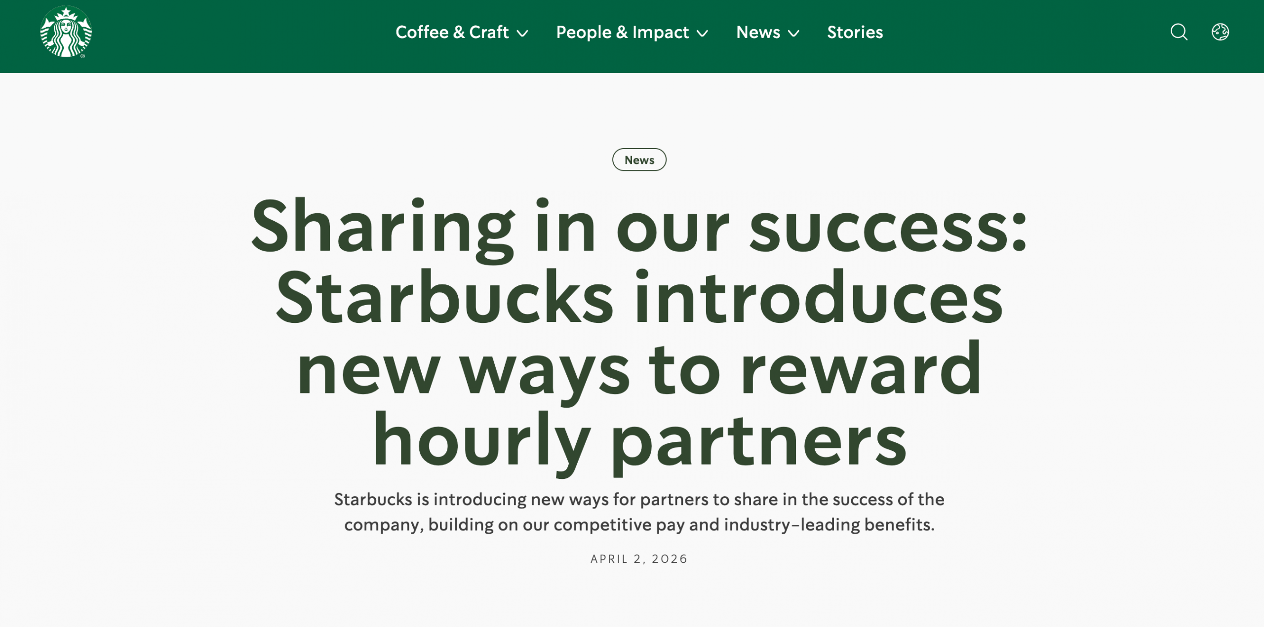 Starbucks Announces New Incentive Rewards Program to Create More Opportunities for Partners to Share in Success